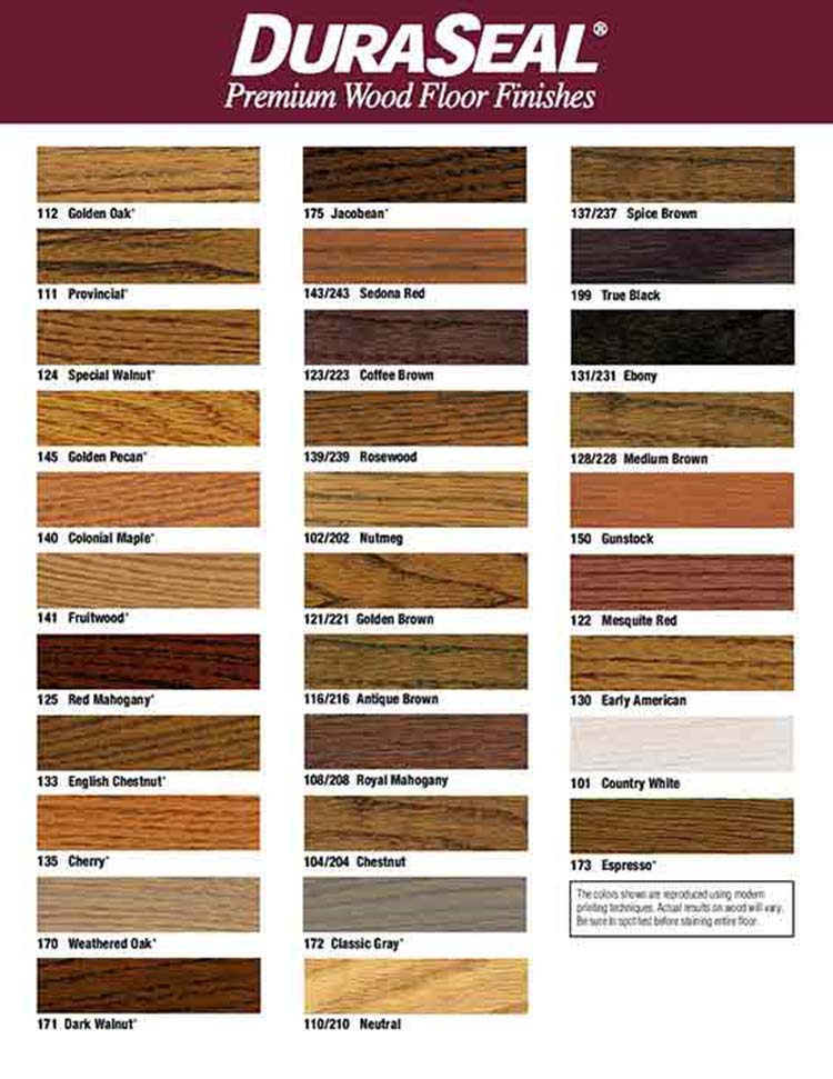 Harris Floors Duraseal Oil Color Chart